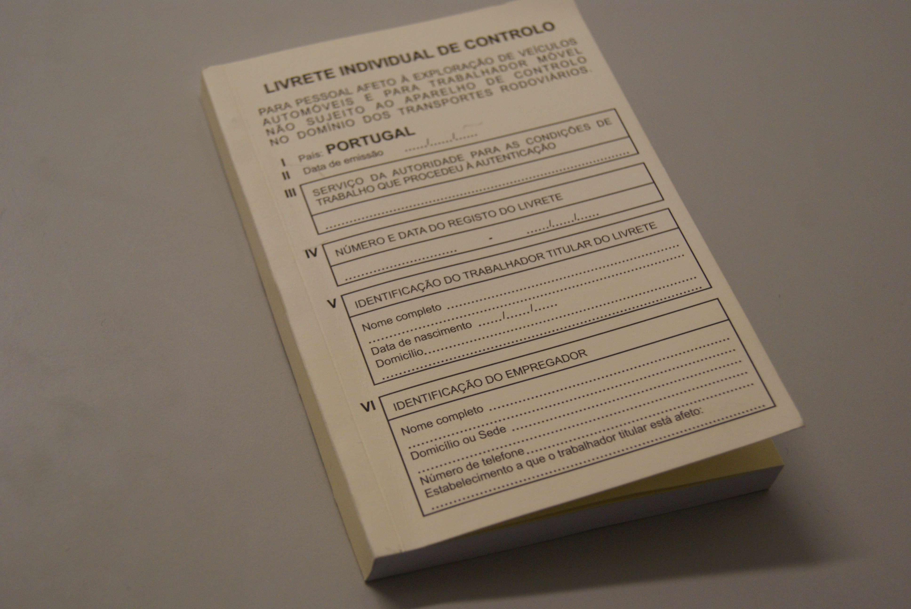 Livrete Individual de Controlo e Tempos de Condução e Repouso